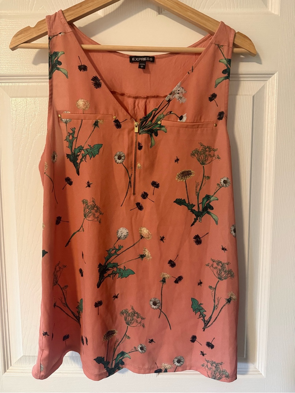 Express Coral Pink Floral V-Neck Tank